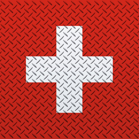 3D Flag of Switzerland on a metal wall background.の写真素材
