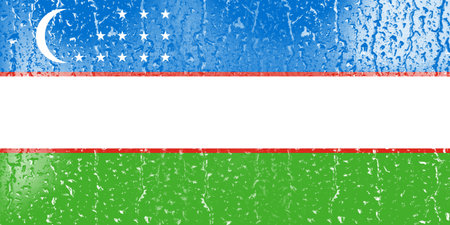 3D Flag of Uzbekistan on a glass with water drop background.の写真素材