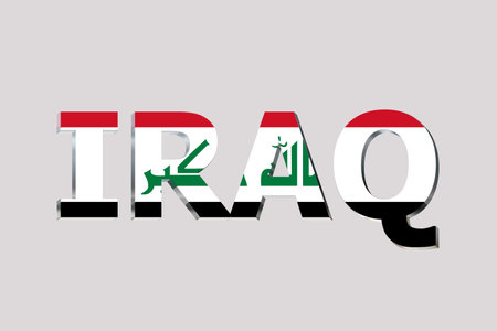 3D Flag of Iraq on a text background.の写真素材