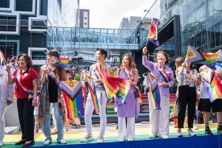 Bangkok, Thailand - JUN 4, 2023 Siam Center The World of Freedom and Pride 2023, The short action and atmosphere of people joins celebrations in the event.のeditorial素材