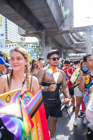 Bangkok, Thailand - JUN 4, 2023 Siam Center The World of Freedom and Pride 2023, The short action and atmosphere of people joins celebrations in the event.のeditorial素材