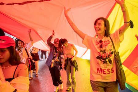 Bangkok, Thailand - JUN 4, 2023 Siam Center The World of Freedom and Pride 2023, The short action and atmosphere of people joins celebrations in the event.のeditorial素材