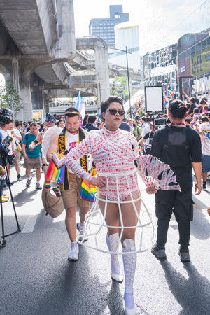 Bangkok, Thailand - JUN 4, 2023 Siam Center The World of Freedom and Pride 2023, The short action and atmosphere of people joins celebrations in the event.のeditorial素材