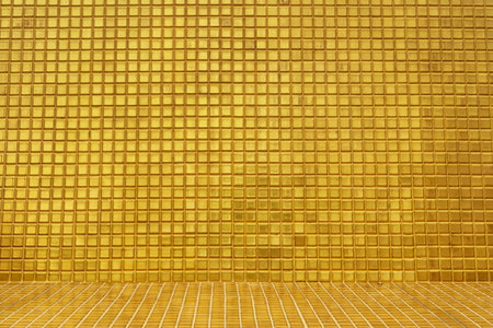 Wall and floors with gold tiles, It is commonly used in temples and shrines.の写真素材