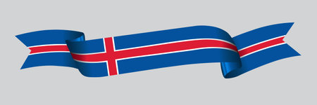 3D Flag of Iceland on a fabric ribbon.のイラスト素材