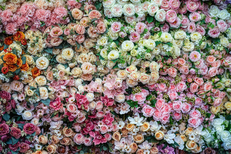 Rose artificial flowers are marked by hand. It's decoration.の写真素材