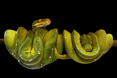 Green tree python, native to New Guinea, Indonesia and Australia. It's a popular pet in Thailand.