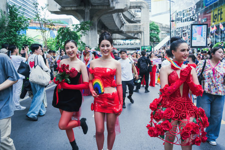 Bangkok, Thailand - JUN 1, 2025 Bangkok Pride Festival 2025, The short action and atmosphere of people joins celebrations in the event. Gender diversity, no division of age, race or religion.のeditorial素材