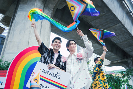 Bangkok, Thailand - JUN 1, 2025 Bangkok Pride Festival 2025, The short action and atmosphere of people joins celebrations in the event. Gender diversity, no division of age, race or religion.のeditorial素材