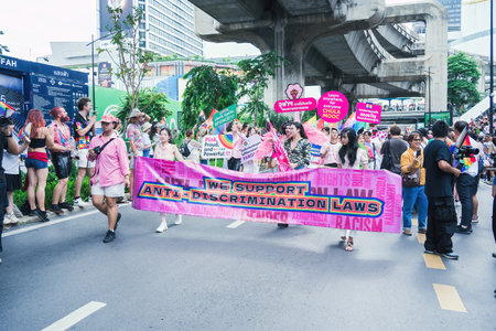 Bangkok, Thailand - JUN 1, 2025 Bangkok Pride Festival 2025, The short action and atmosphere of people joins celebrations in the event. Gender diversity, no division of age, race or religion.のeditorial素材