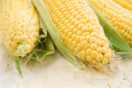 Corn cobs whit green leaves