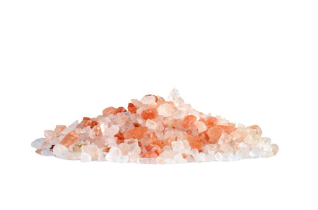 himalayan pink salt, isolated on whiteの写真素材