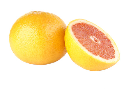 Fresh juicy grapefruits, isolated on white backgroundの写真素材