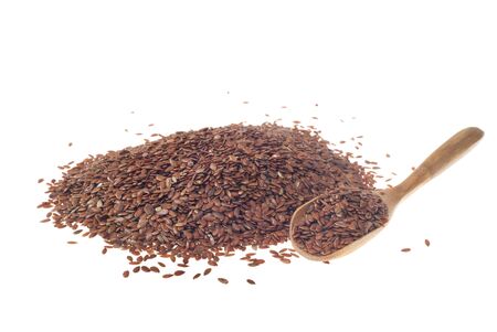 flax seed isolated on white background, selective focusの写真素材