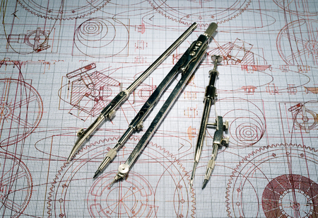 Compasses and drawingsの写真素材