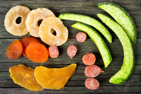 dried fruits on wooden backgroundの写真素材
