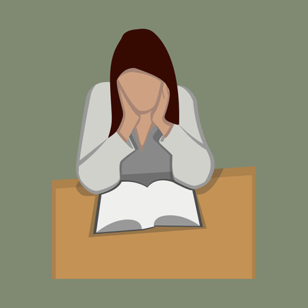 a vector flat woman reading a bookのイラスト素材