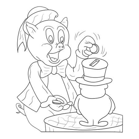 outline cute cartoon pig is saving money perfect for coloring pageのイラスト素材