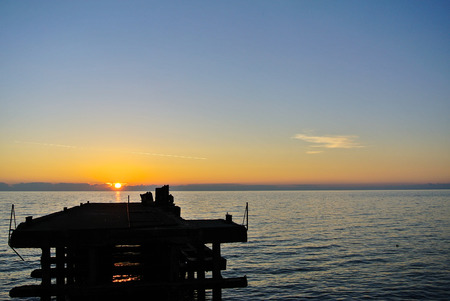 lonely sunset of the Black Sea coastの写真素材