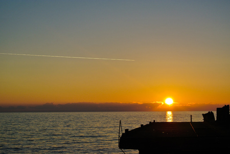 lonely sunset of the Black Sea coastの写真素材