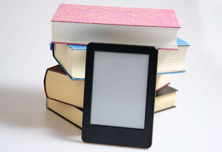 e-book reader with booksの写真素材
