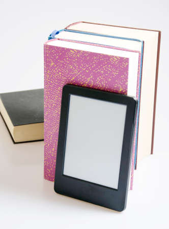 e-book reader with booksの写真素材