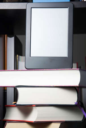 e-book reader with booksの写真素材