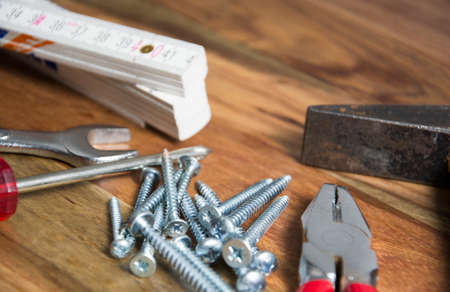 tool on wooden backgroundの写真素材