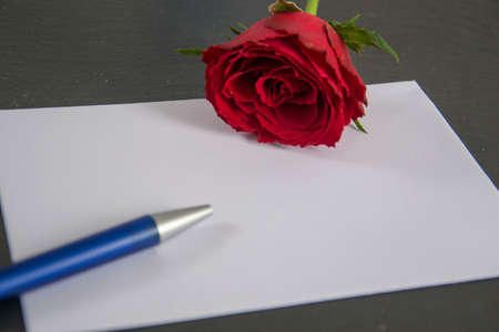 envelope with rose and penの写真素材
