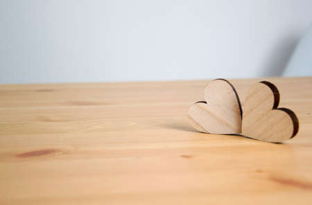 background with wooden heartsの写真素材