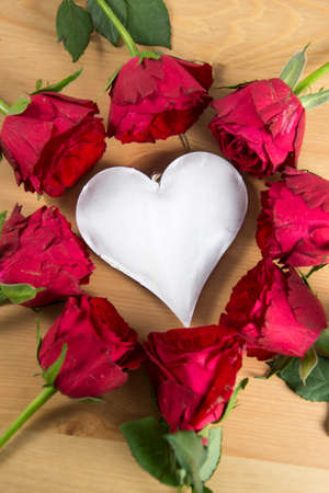 nice background with roses and a white heartの写真素材