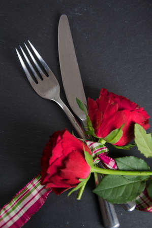 cutlery with rosesの写真素材