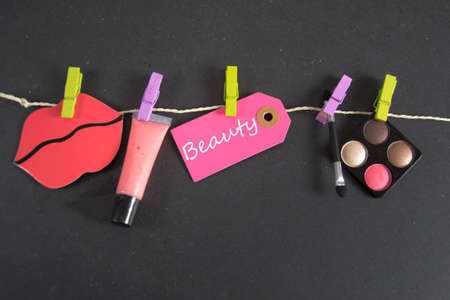 makeup accessories on black backgroundの写真素材