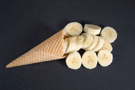 ice-cream wafer with bananaの写真素材
