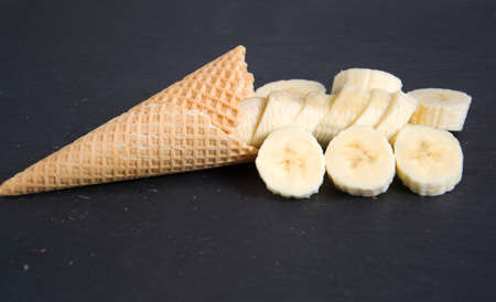 ice-cream wafer with bananaの写真素材