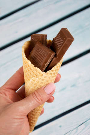 ice-cream wafer with chocolateの写真素材