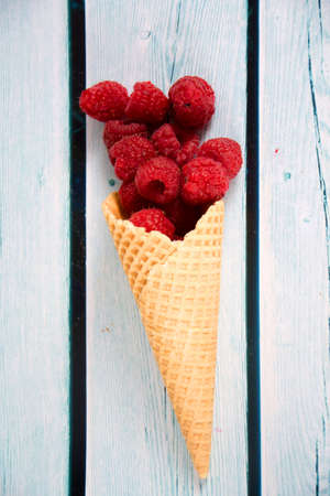 ice-cream wafer with raspberryの写真素材