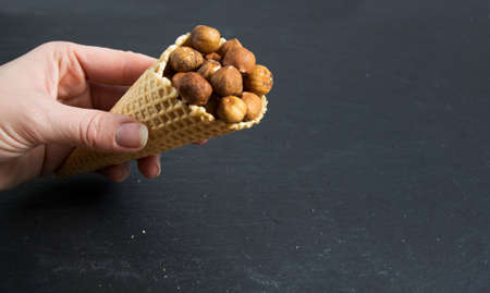 ice-cream wafer with hazelnutsの写真素材