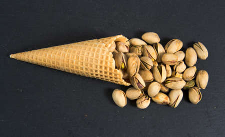 ice-cream wafer with pistachiosの写真素材