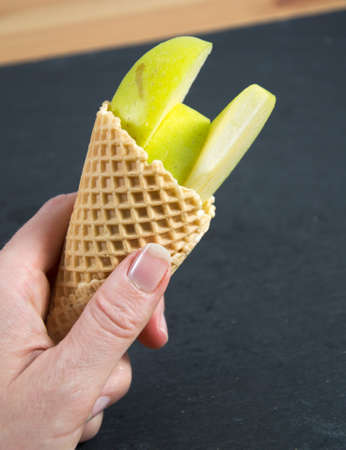 ice-cream wafer with appleの写真素材
