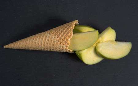 ice-cream wafer with appleの写真素材