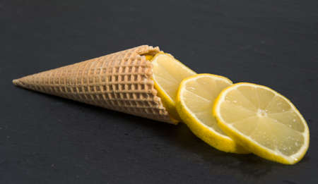 ice-cream wafer with lemonの写真素材
