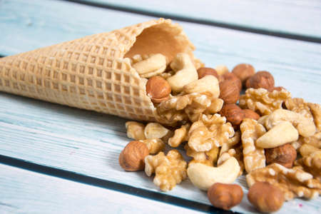 ice-cream wafer with different nutsの写真素材