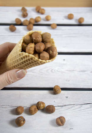 ice-cream wafer with hazelnutsの写真素材
