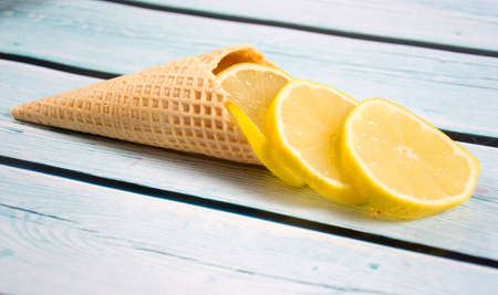 ice-cream wafer with lemonの写真素材
