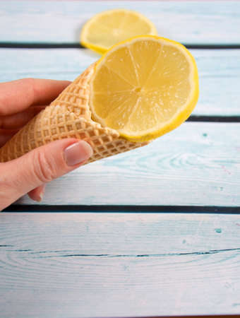 ice-cream wafer with lemonの写真素材