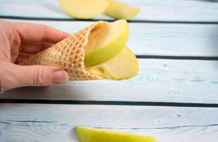ice-cream wafer with appleの写真素材
