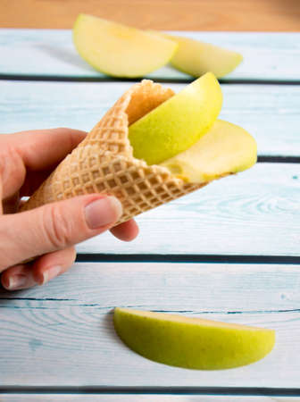 ice-cream wafer with appleの写真素材