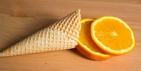 ice cream waffer with orangeの写真素材