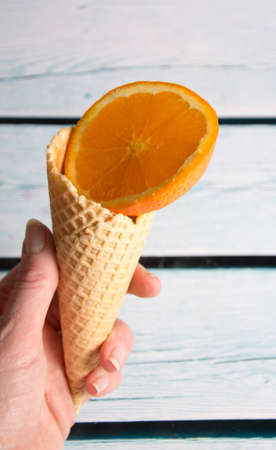 ice cream waffer with orangeの写真素材